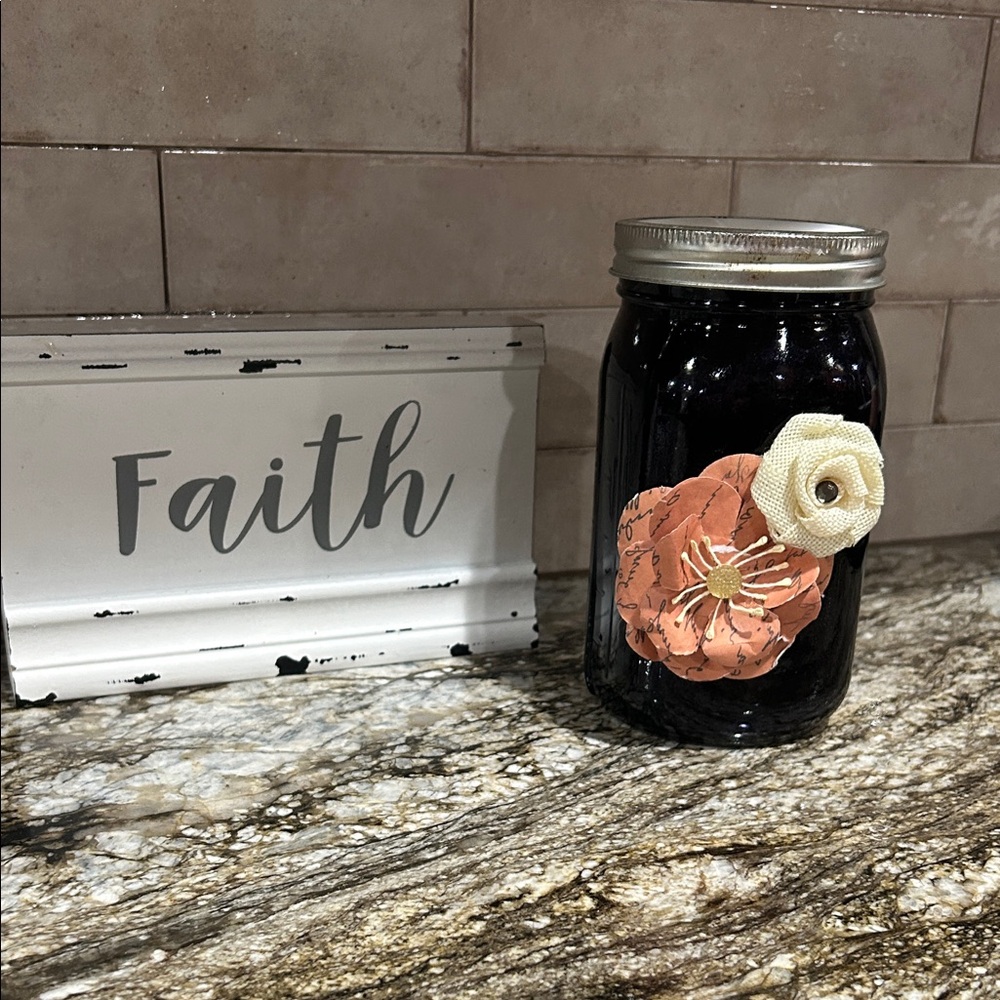 Decorative tissue holder Mason Jar with Floral Accents